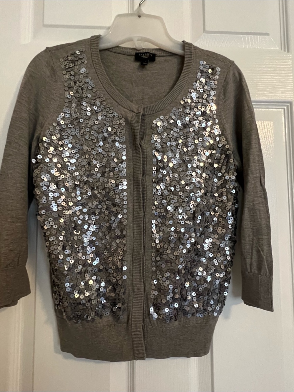 Talbots Gray Silver Sequin Front Cardigan